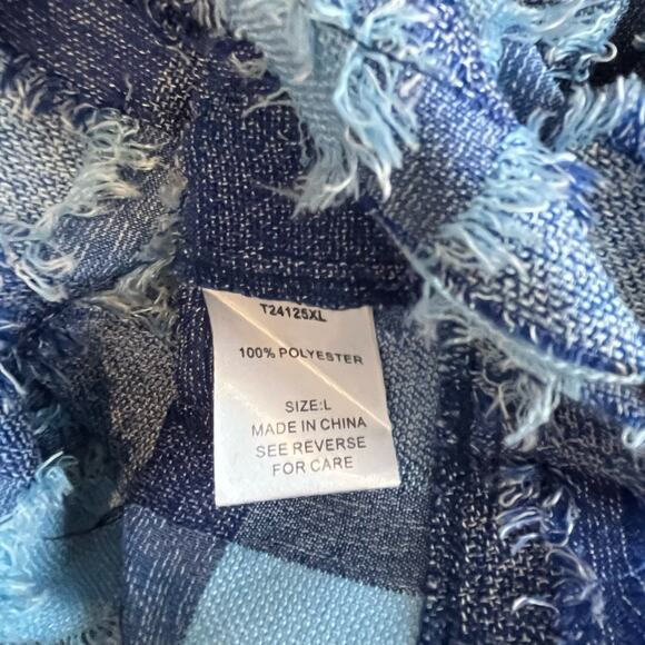 White Birch Jacket Crop Top Large Blue Patchwork Plaid Eyelash Button Up - Picture 9 of 10